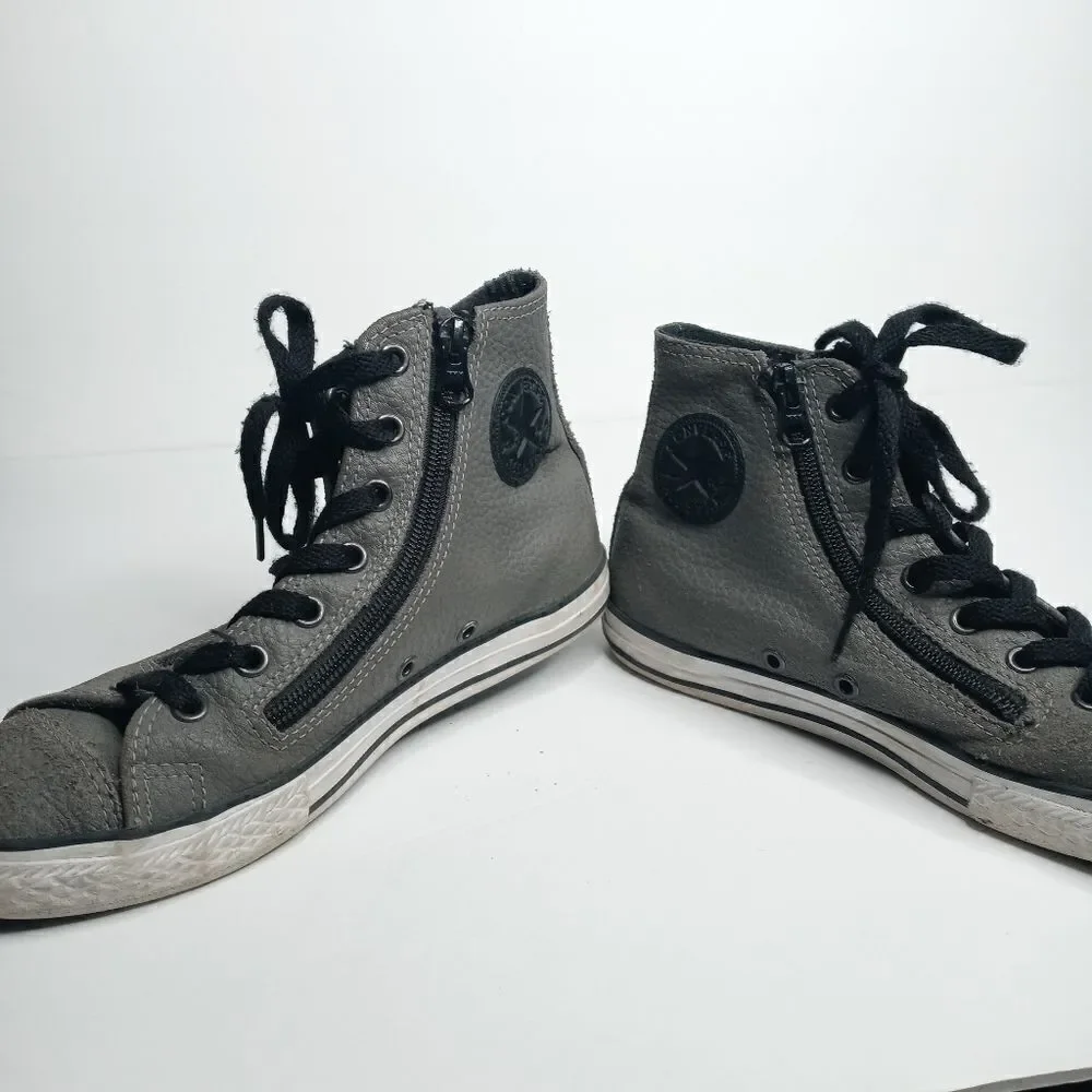 Converse gray leather high top sneakers with side zips size 4